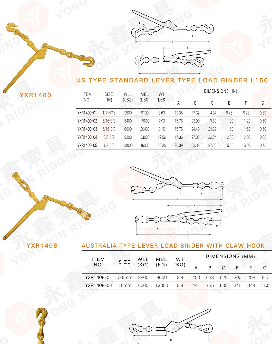 Type Lever Load Binders China Rigging Hardware Chain Type Lever Load Binders with Hooks