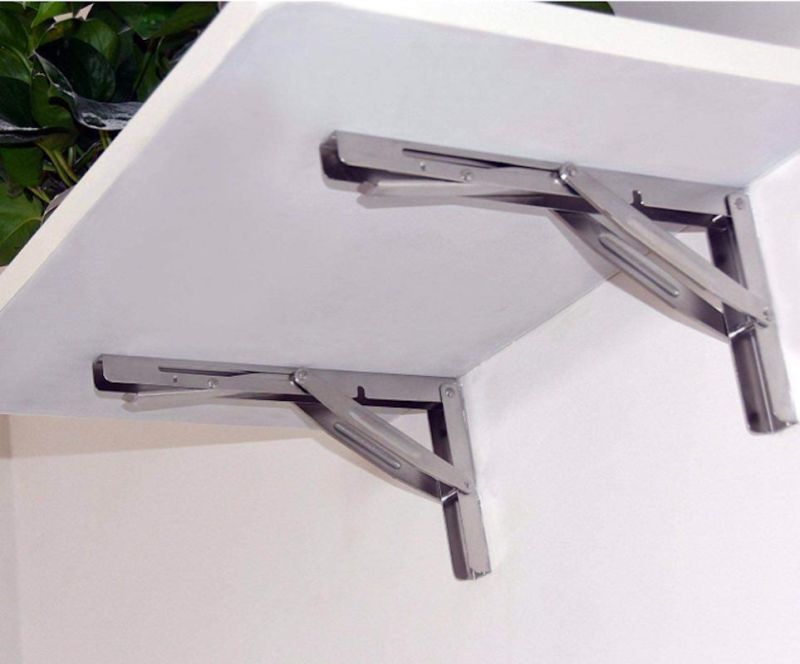 Heavy Duty Stainless Steel Folding Shelf Bracket, Collapsible L Angle Wall Mounted Table Bracket