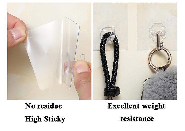 Square Shape Plastic Transparent Reusable Self Adhesive Nano Wall Hook