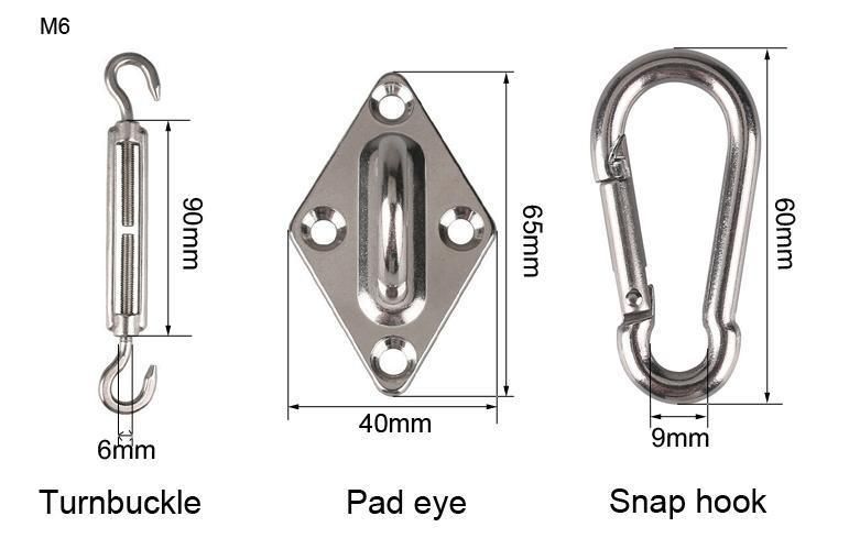 Fixing Accessory Stainless Steel Rigging Hardware Quich Link Sun Shade Sail Mount Handrail Kit Sunshade Stainless Steel Swivel Eye Yoga Swing Snap Hook