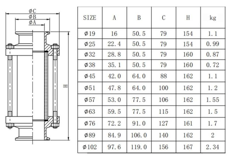 Stainless Steel Sanitary Tri-Clamp Ferrule End Sight Glass