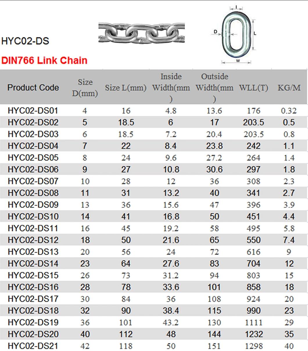 Zinc Plated Grade30 Deburred Fettled Smooth Welding Chain DIN5685c DIN763 Long Link Chain