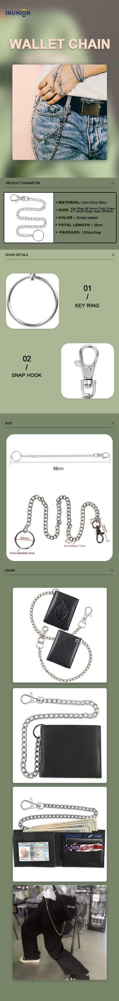 Metal Wallet Chain Pocket Keychain with Lobster Clasp