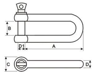 Bright Finished Stainless Steel Long D Shackle with Slot Head Pin