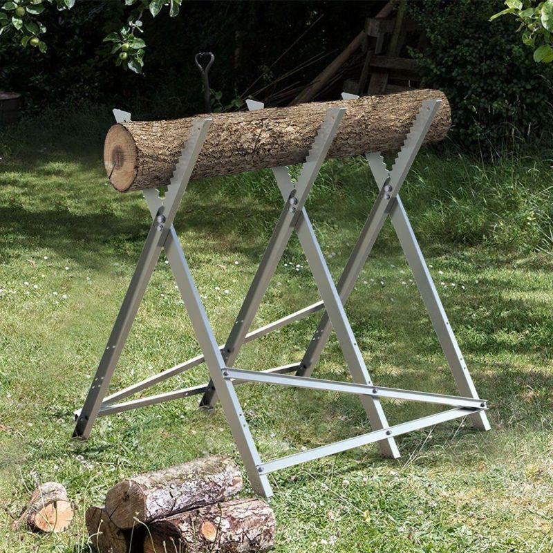 Height Adjustable Sawhorse with Serrated Teeth for Log Firewood and Timber