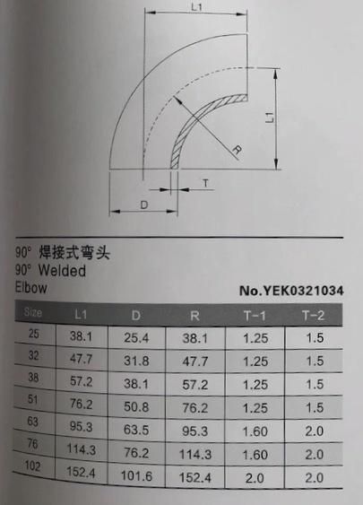 90 Degrees Weld Bend for Sanitary Grade