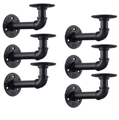 Custom 2-6 Pack Industrial Iron Rustic Pipe Custom Floating Shelves DIY Shelf Brackets with All Accessories Needed