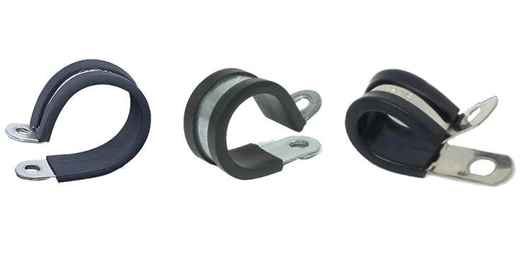 15 20 25 mm Bandwidth Rubber Lined P Clips EPDM Hose Pipe Clamps Cable Wiring Tube Rubber Cushioned Stainless Steel Cable Clamps