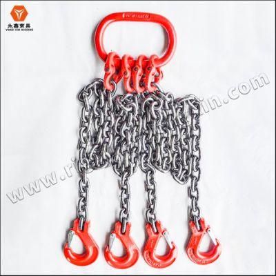 0mm Lashing Link Plain Durable 4 Times G80 Hook 4 Legs Riggings Welded Lift Chain Slings