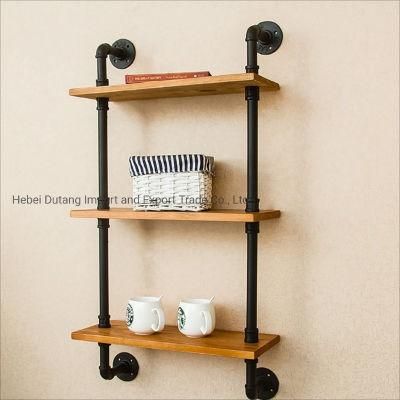 Industrial Rustic Modern Wood 3 Layer Ladder Pipe Wall Shelf Design