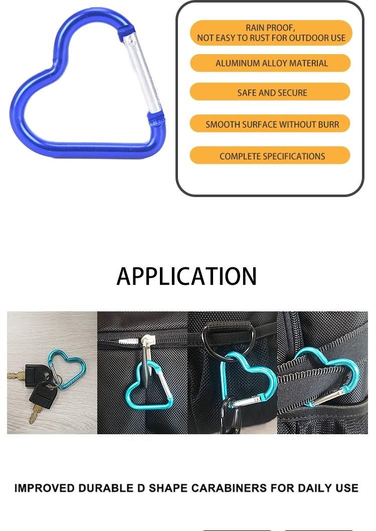 Fashion Heart Shaped Aluminum Carabiner Buckle Pack Spring Snap Keychain Clip Carabin Camping Hiking Backpack Accessory