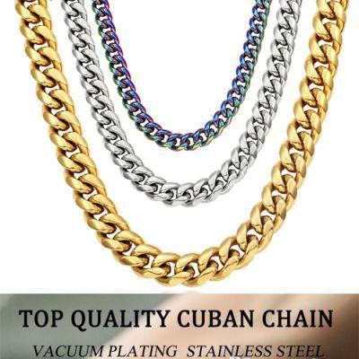 Mens Stainless Steel Cuban Link Necklace Hip Hop 14K 18K Gold Plated Miami Curb Cuban Link Chain for Men