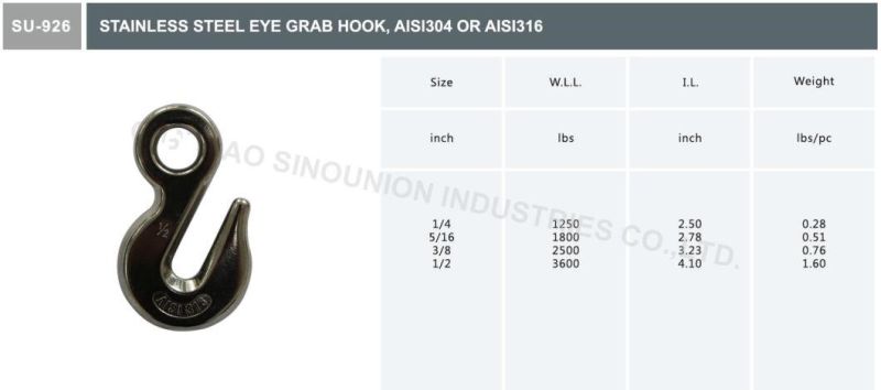 Stainless Steel Eye Grab Hook AISI304 AISI316