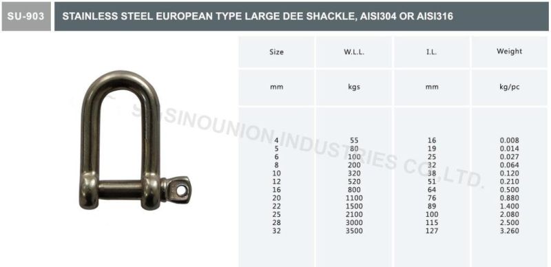 Stainless Steel European Type Large Dee Shackle AISI304 AISI316