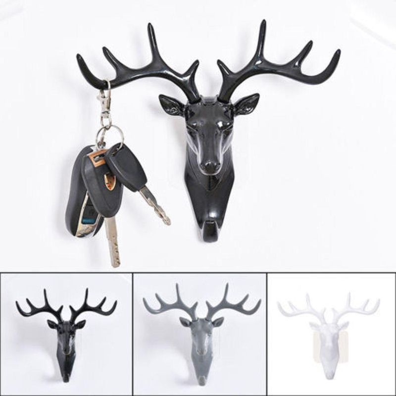 Household Wall Decorative Deer Head Antlers Single Hooks for Hanging Key Clothes Coat Hat Bags
