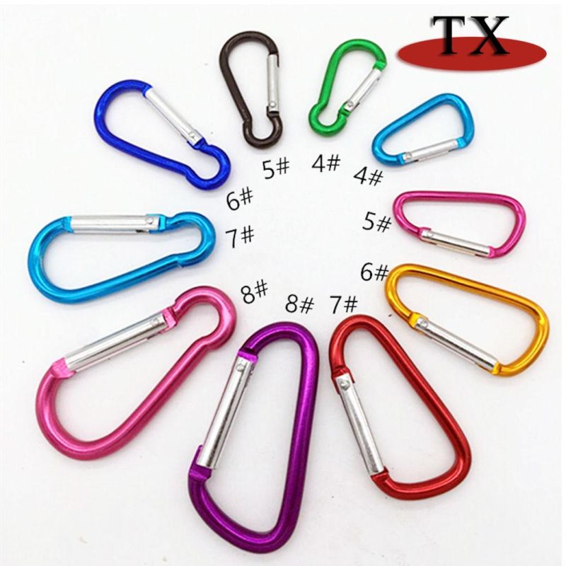 Good Quality Colorful Flat D Shape Aluminum Climbing Button Hook Carabiner for Promotional Gifts