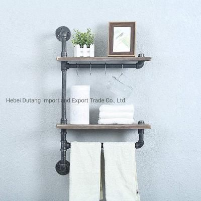 Vintage Industrial Retro Brown Pipe Wall Shelf