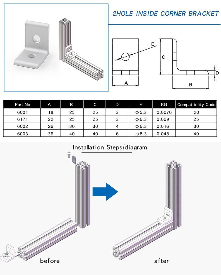 China Supplier 30X30mm Professional Accessories Manufacturing CNC Machining Corner Bracket for Aluminium Profile /Shelf /Assembly Line/Industry in 20/30/40