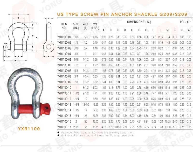 4.75ton 6.5ton Paint Screw Pin G209 Bow Shackle for Lifting