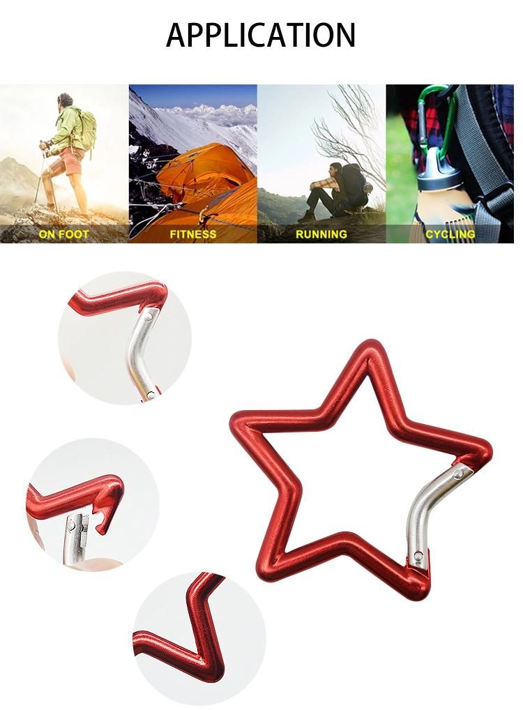 High Quality 65mm Muliti-Colored Aluminum Alloy Star Shaped Carabiner