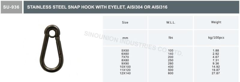 Stainless Steel Snap Hook with Eyelet AISI304 AISI316