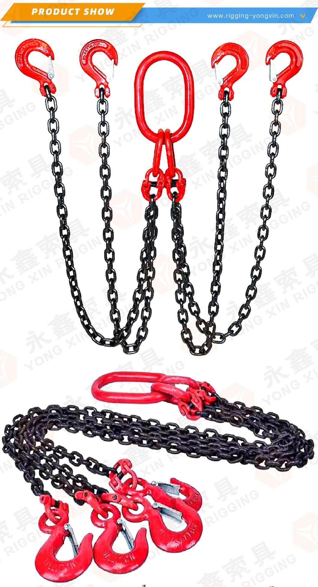 0mm Lashing Link Plain Durable 4 Times G80 Hook 4 Legs Riggings Welded Lift Chain Slings