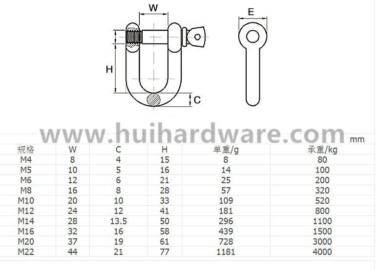 Stainless Steel Long D Shackle