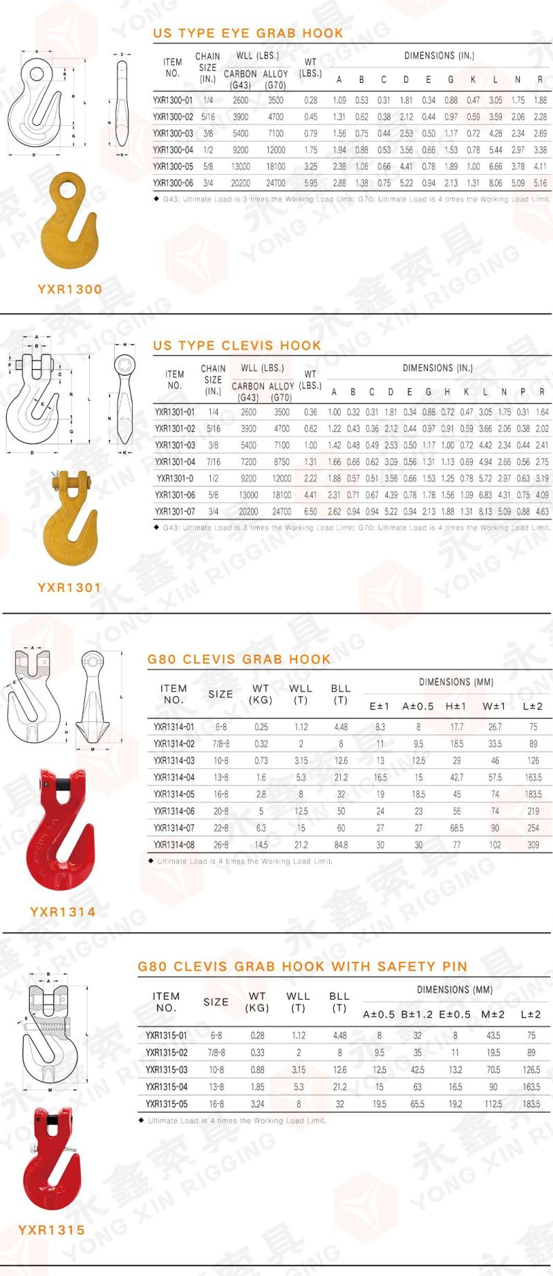 High Quality G70 Alloy Steel Forged H330 A330 Clevis Grab Hook
