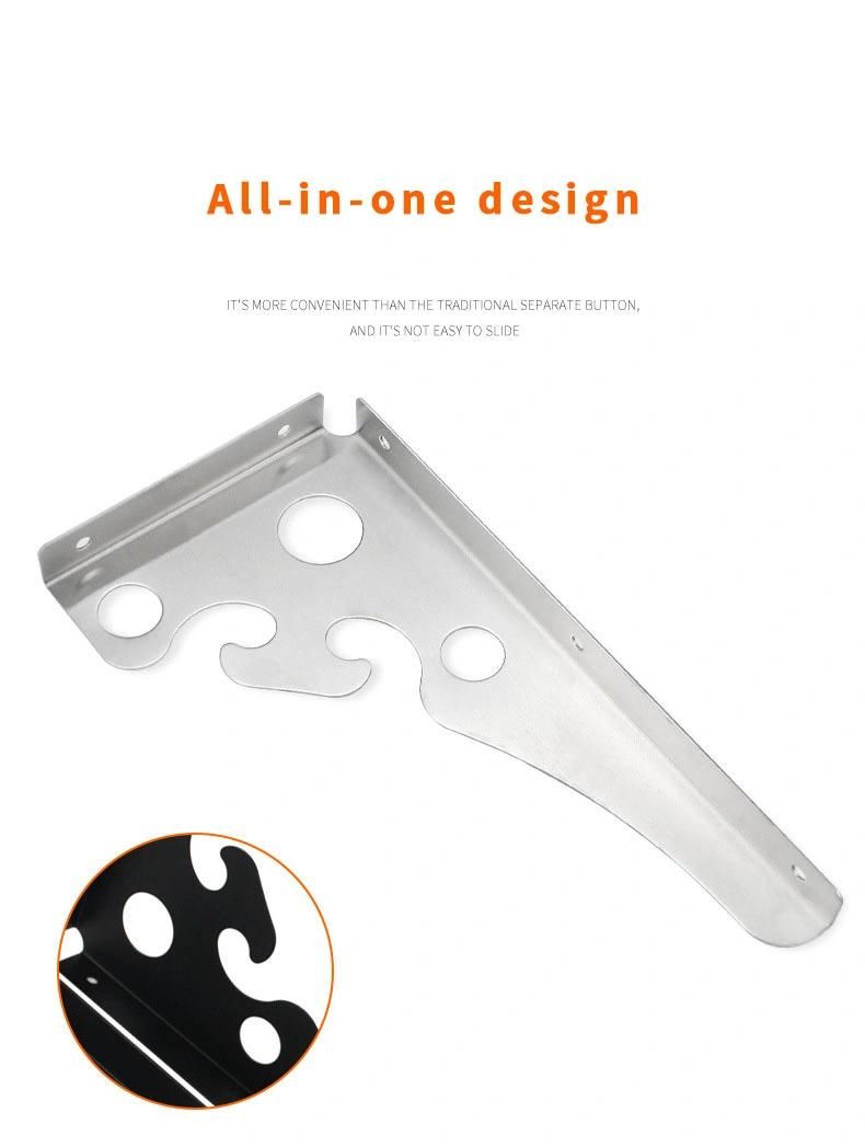 Home Hotel Fixed Wall Iron Triangle Stainless Steel Shelf Bracket with Hook Design