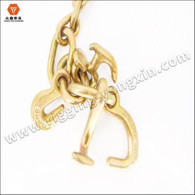 G70 V Type Gold Color Tow Chain Bridle with 15&quot;/8&quot; J Hook and Rtj Hook Cluster for Heavy Duty Wrecker Truck Rescuring