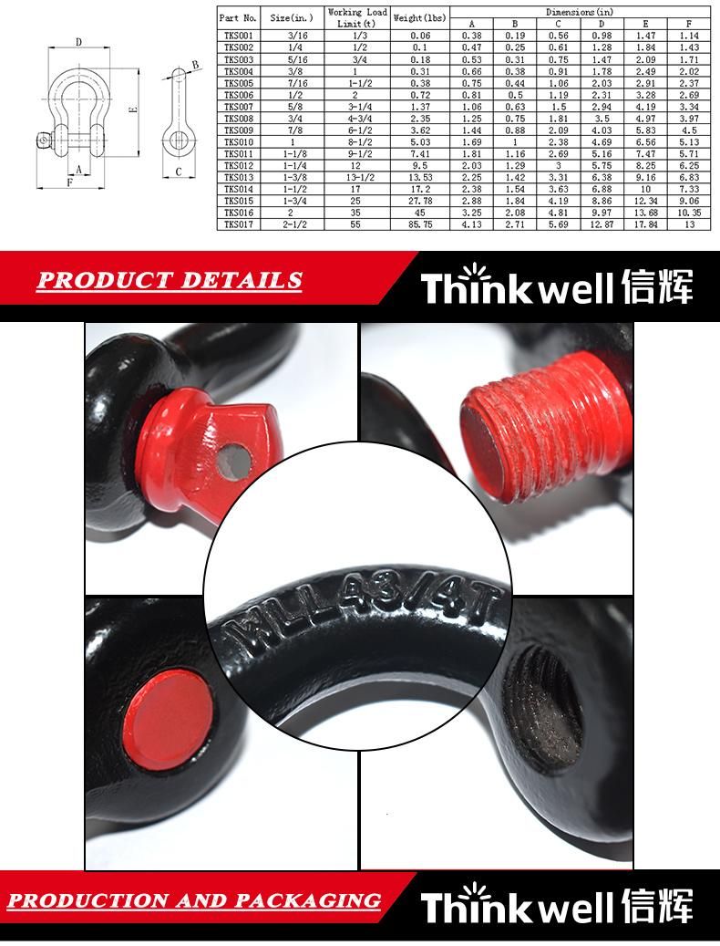 Forged Steel Us Type G209 Red Screw Pin Anchor Shackle