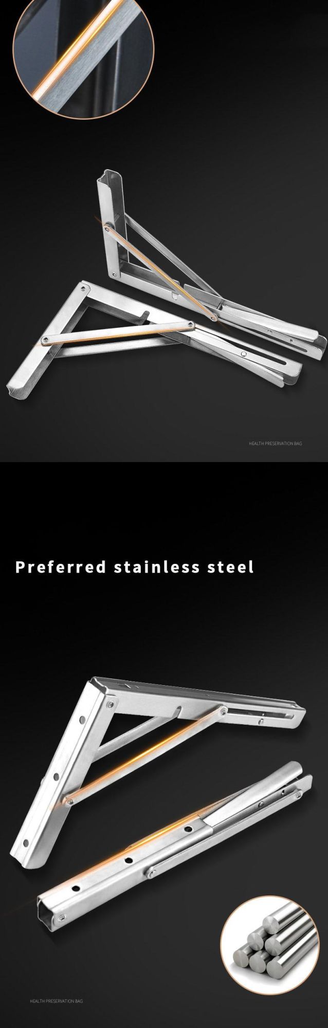 Nail-Free Triangle 8/10/12/14/16/18/20/22/24inches Stainless Steel Folding Bracket