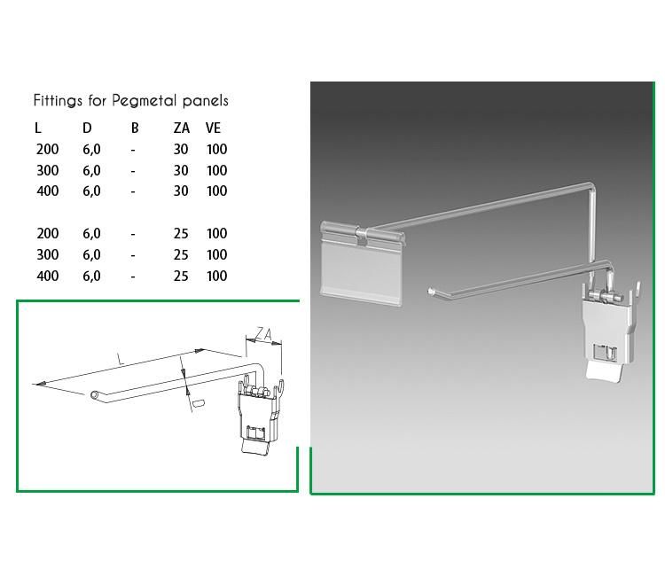 Supermarket Grocery Store Retail Metal Promotion Chrome Plated Pegboard Perforated Wire Hanging Display Hook