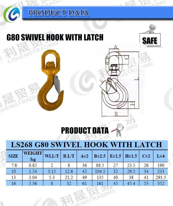 Hot Sale European Type G80 Metal Swivel Self Locking Hooks