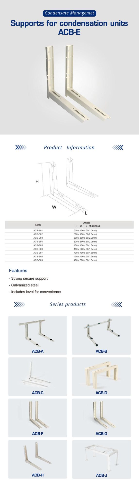 AC Stainless Steel Bracket 500*500*50*2.0mm