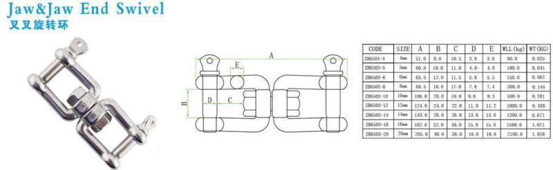 Stainless Steel Jaw and Eye Swivel Rigging Hardware