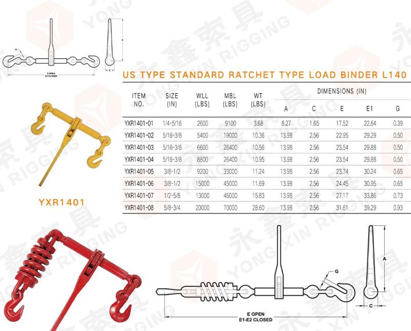 3/8-1/2" BS: 33000lbs Us Type Match G70 Chains Red Painted Load Binder Ratchet