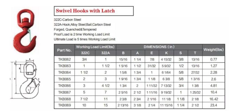 Us Type 322A Forged Swivel Hook with Latch