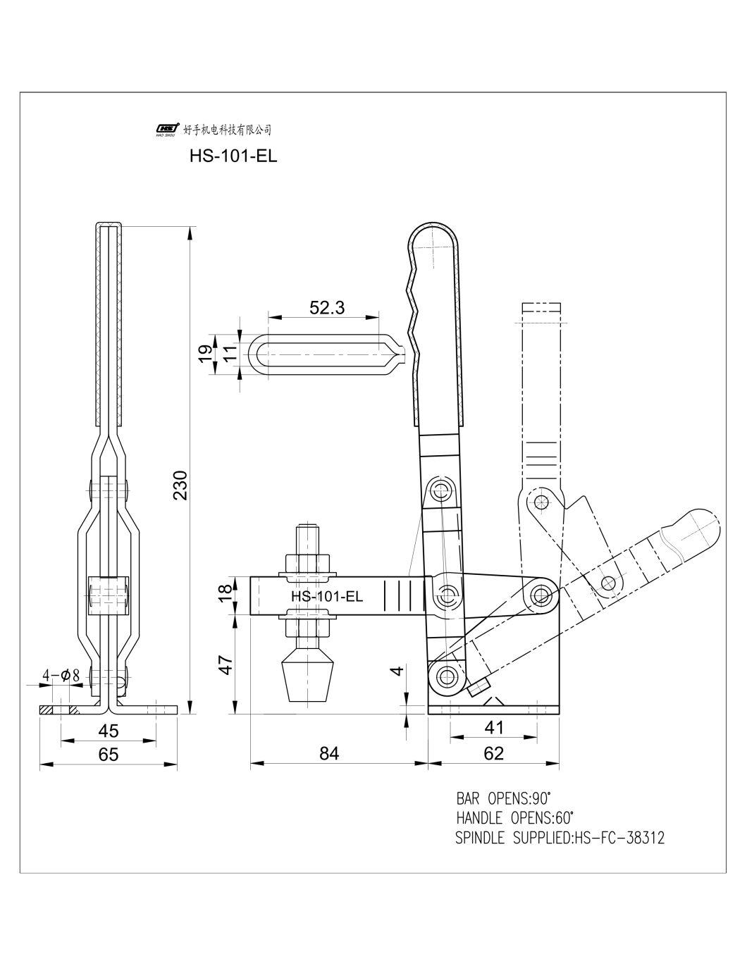 Haoshou HS-101-EL Hold Down Quick Release Vertical Adjustable Toggle Clamp for Wood Products