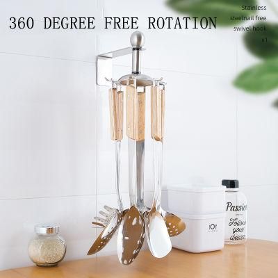 Kitchen Home Metal Stainless Steel 360-Degree Rotating Storage Swivel Hooks