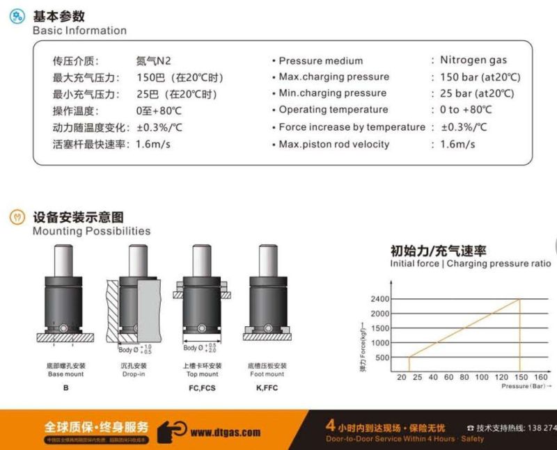 Certified Patent IATF Stainless Steel Adjustable Nitrogen Gas Spring for Die Moulds