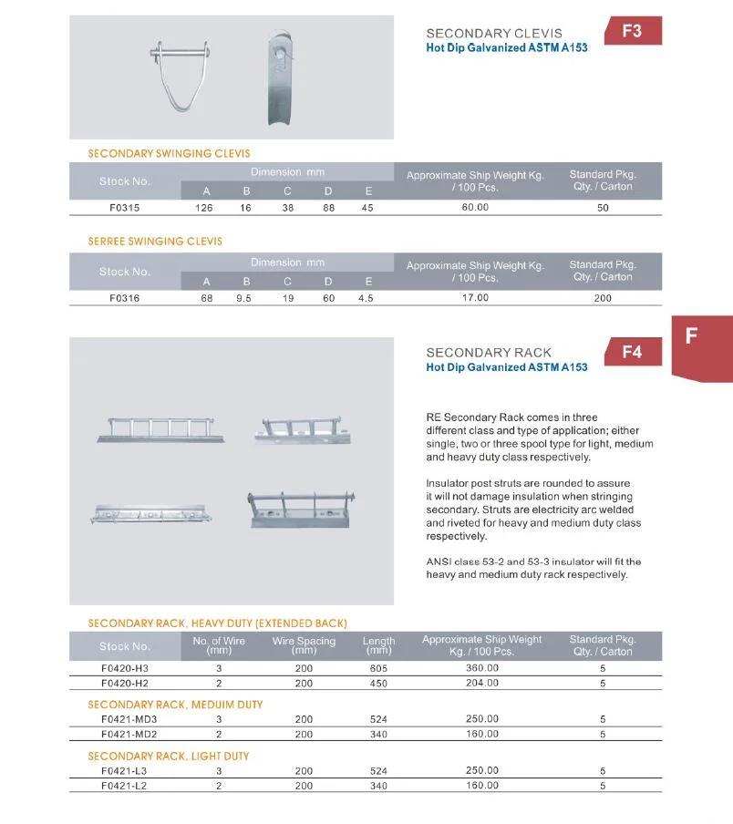 Hot DIP Galvanized Secondary Rack /Secondary Clevis