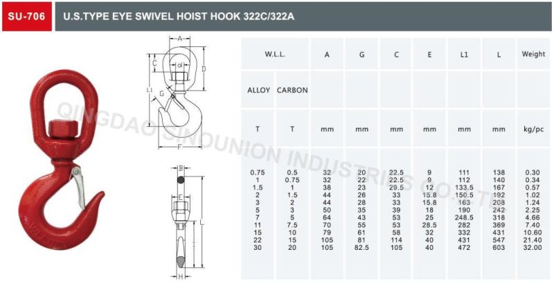 U. S. Type Eye Swivel Hook with Latch 322c 322A