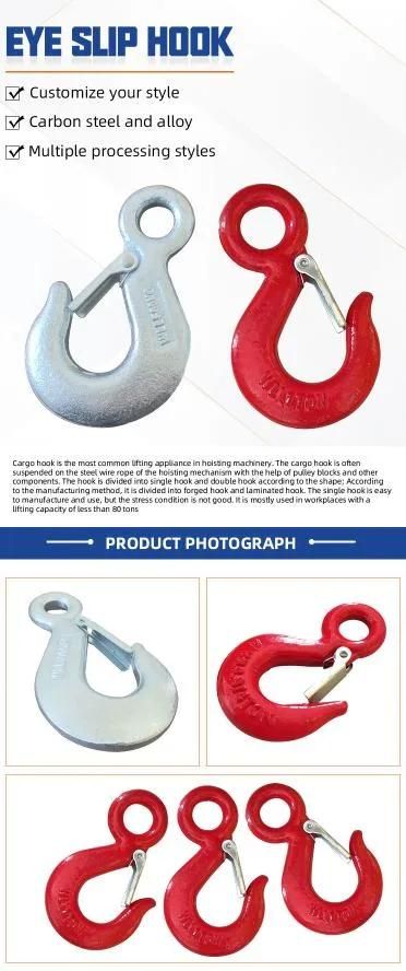 Wholesale Hardware Rigging Cargo Chain Lifting Rigging Alloy Steel Drop Forged Eye Slip Hook with Safety Latch