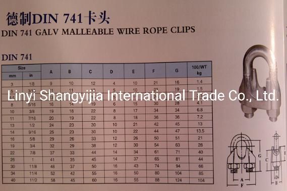 Malleable Iron Wire Rope Clamp Eg DIN741/DIN1142/Type a/Type B/Us Type Drop Forged Wire Rope Clip